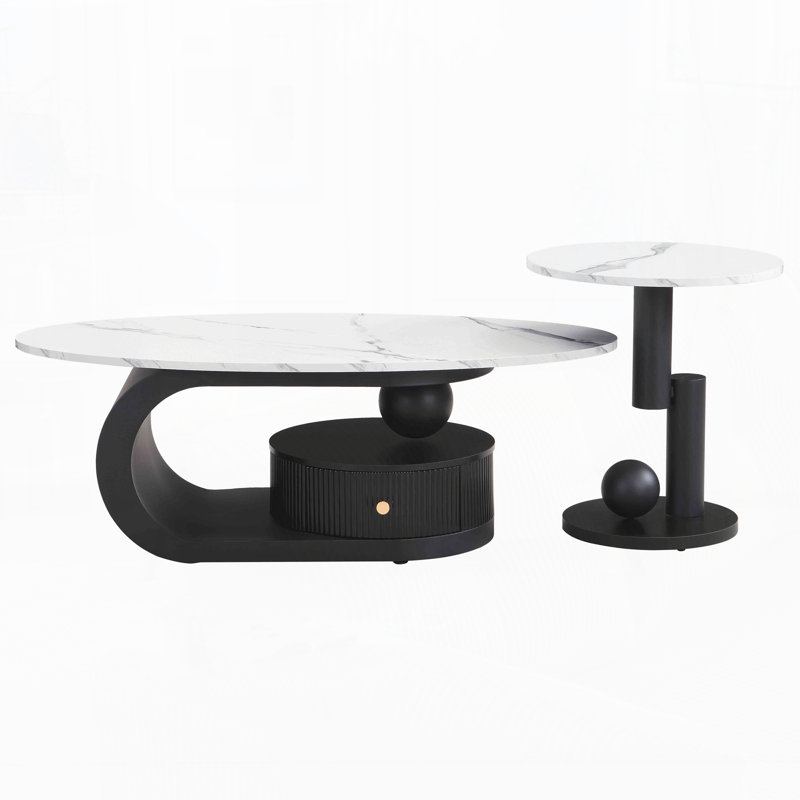 Nesting Coffee Table Set of 2, Black, White