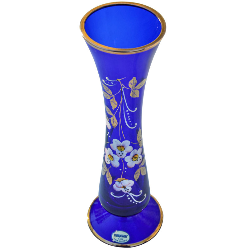 Vase de table en verre fait à la main en bleu / or
