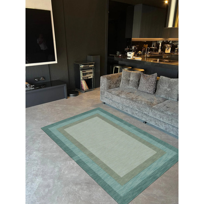 Tapis en polypropylène à motif géométrique de couleur verte, Rectangle 5 pi 1 po x 7 pi 10 po