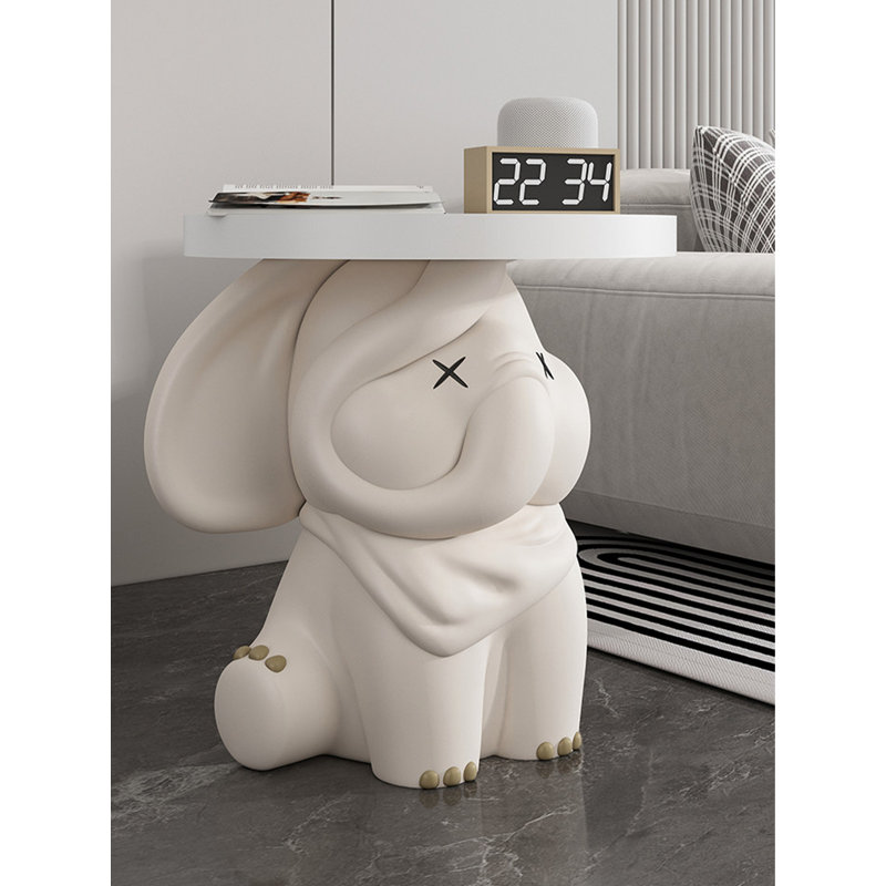 Éléphant en résine de couleur crème avec plateau pour articles de décoration intérieure