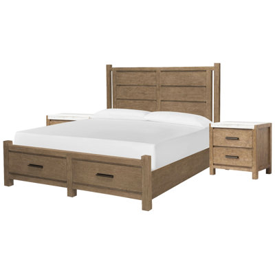 Grand lit de rangement avec 2 tables de chevet Wilmot
