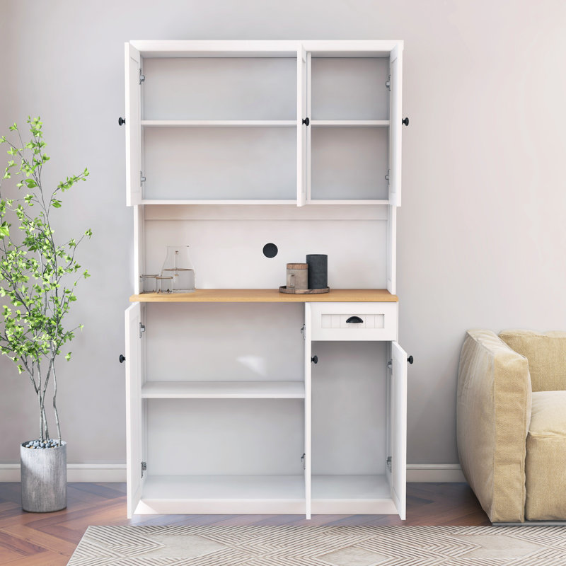 71" Kitchen Pantry Storage With Adjustable Shelves, Freestanding For Small Appliances, 6 Doors And 1 Drawer - White White, Shelves Microwave Space