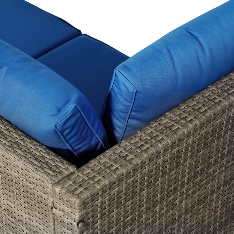 Ensemble de canapé modulaire d'extérieur 2 pièces 2 pièces, Gris, Bleu