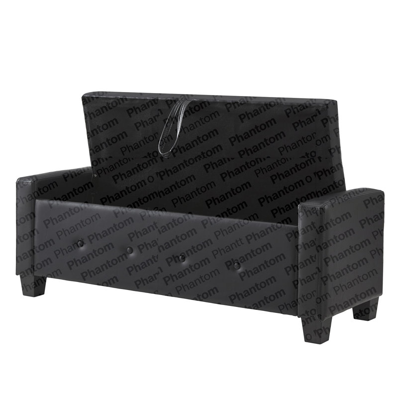 48" Ottoman Bench With Storage, Bench For Bedroom,Living Room,Hallway, Upholstered Tufted Faux Leather PU Ottoman Black