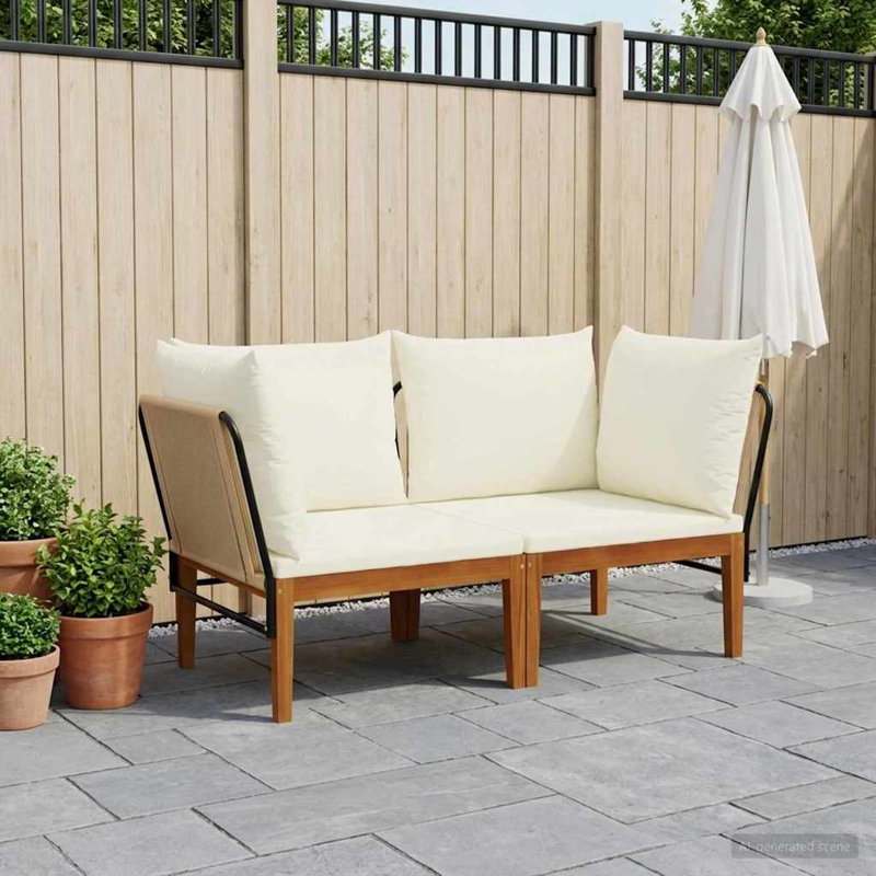  Garden Lounge Set Solid Acacia Wood & Rope Sofa Outdoor Furniture Patio, Cream White