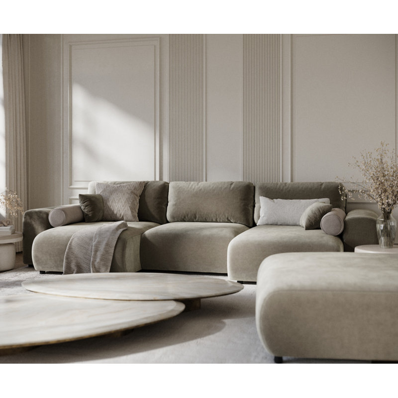 Six-seater panoramic sofa, Brown Velvet