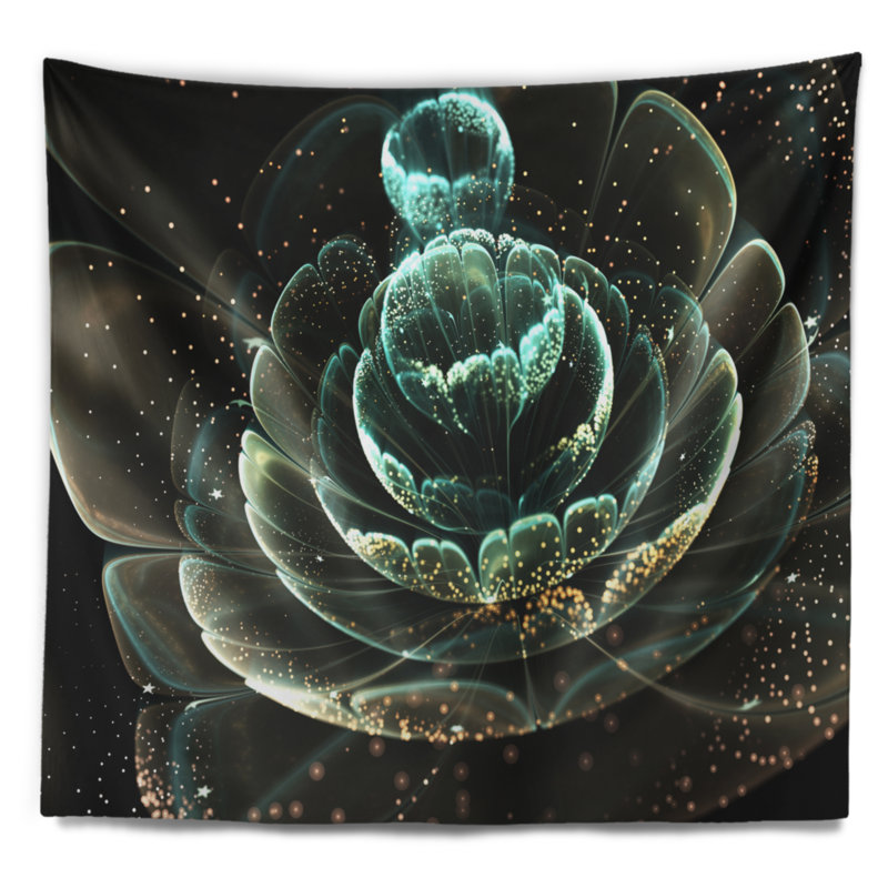Tapisserie d'art numérique vert floral, H 50 po x l 60 po