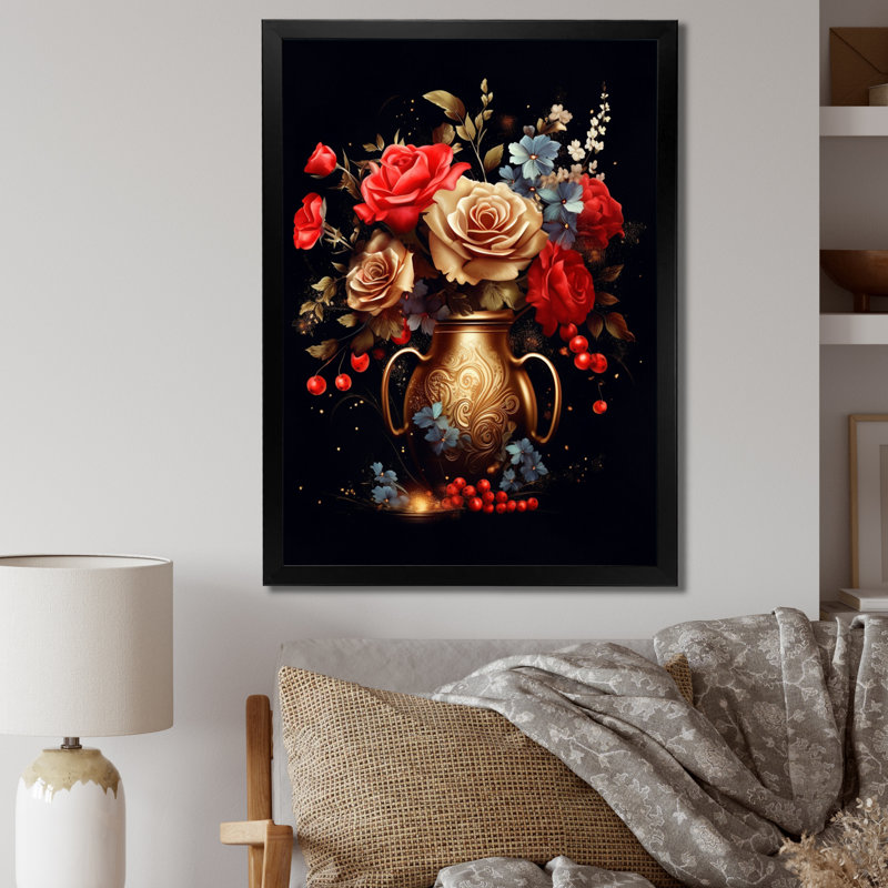 Nature morte avec bouquet de sérénité I, Cadre photo noir, H 40 po x l 30 po x P 1,5 po