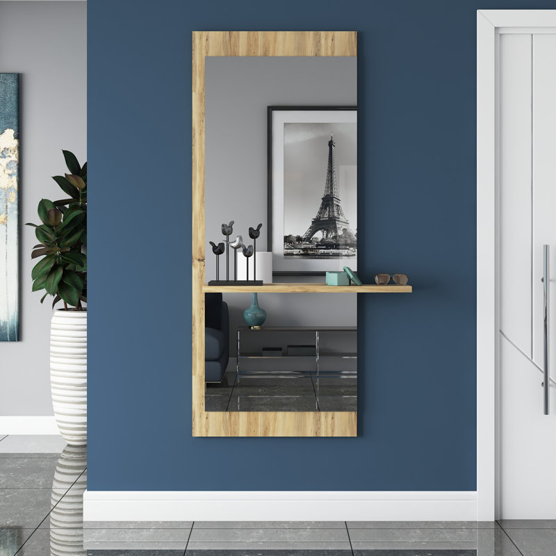 Epling Wood Flat Wall Mirror, Natural