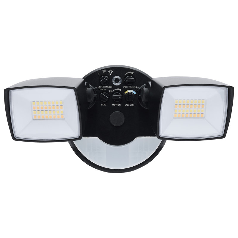 LED Security Light with Nightlight PIR Sensor Dual Head Field Selectable, Black