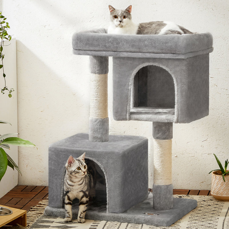 Arbre à chat pour petits chats d'intérieur, H 33,1 po x l 27,6 po x P 18,5 po, Gris clair