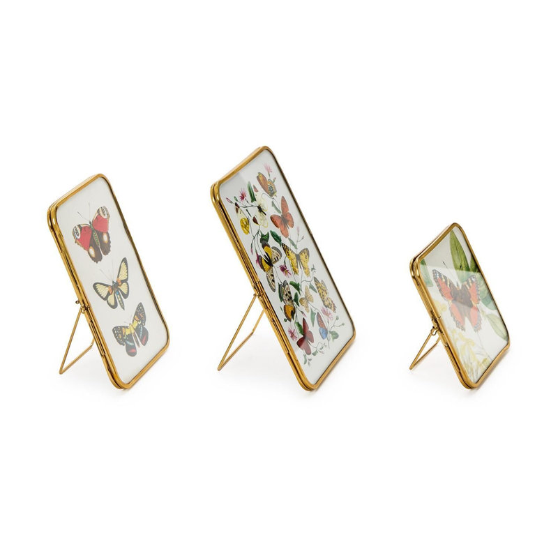 Ensemble de 3 cadres photo en laiton et verre avec bordure dorée antique - 20 cm de hauteur