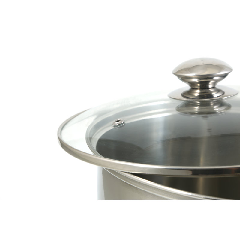 Mirror Polished Stainless Steel Stock Pot with Tempered Glass Lid