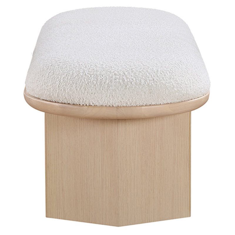 Wilshire Boucle Fabric Upholstered Bench, Cream Boucle Fabric, Natural Oak