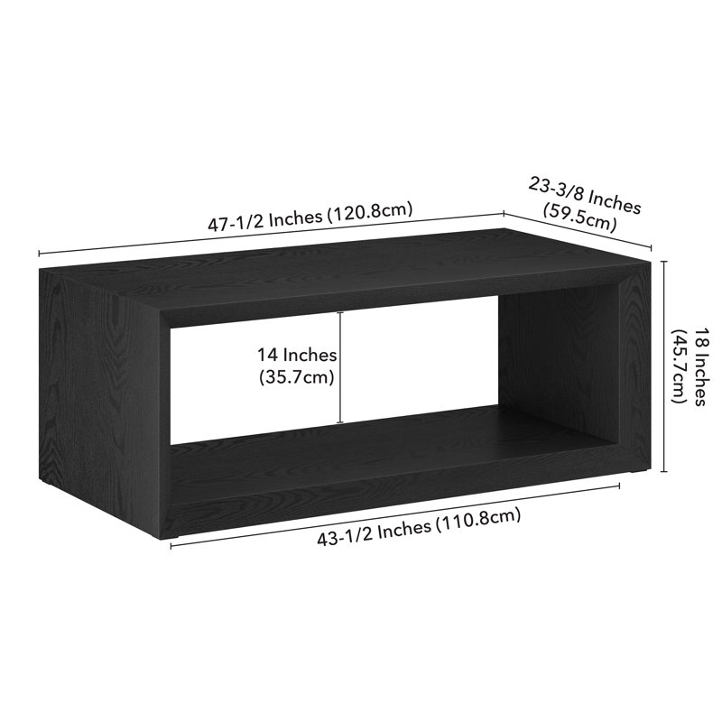 Samuelson Faux Wood Coffee Table With Shelf, 18" H x 48" L x 23.38" W, Black Grain