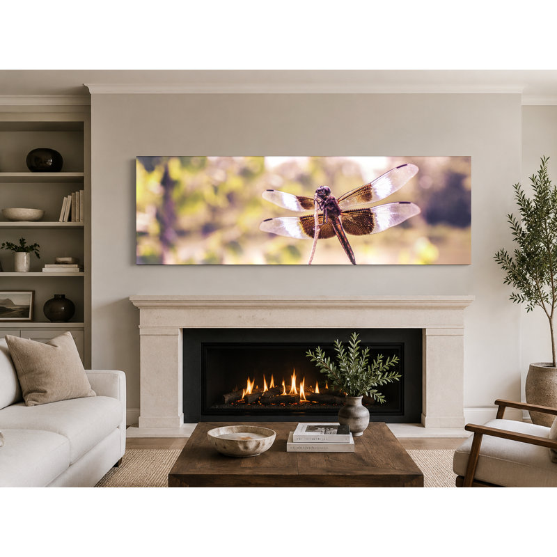 Libellule sur une tige - art mural sur toile panoramique, 48" W x 16" H