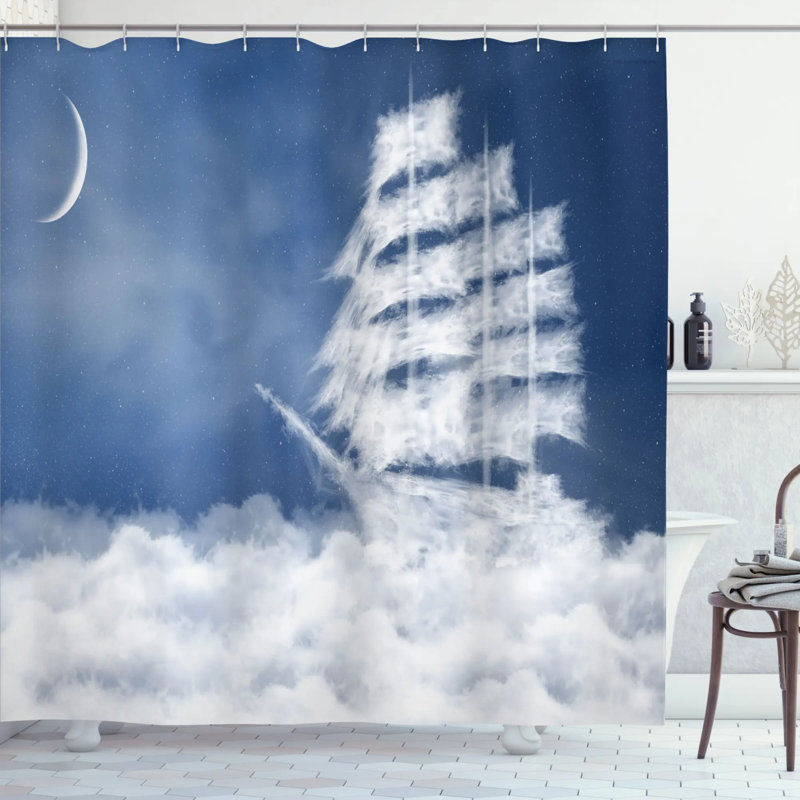 Rideau de douche nautique et crochets décoration, H 75 po x l 69 po