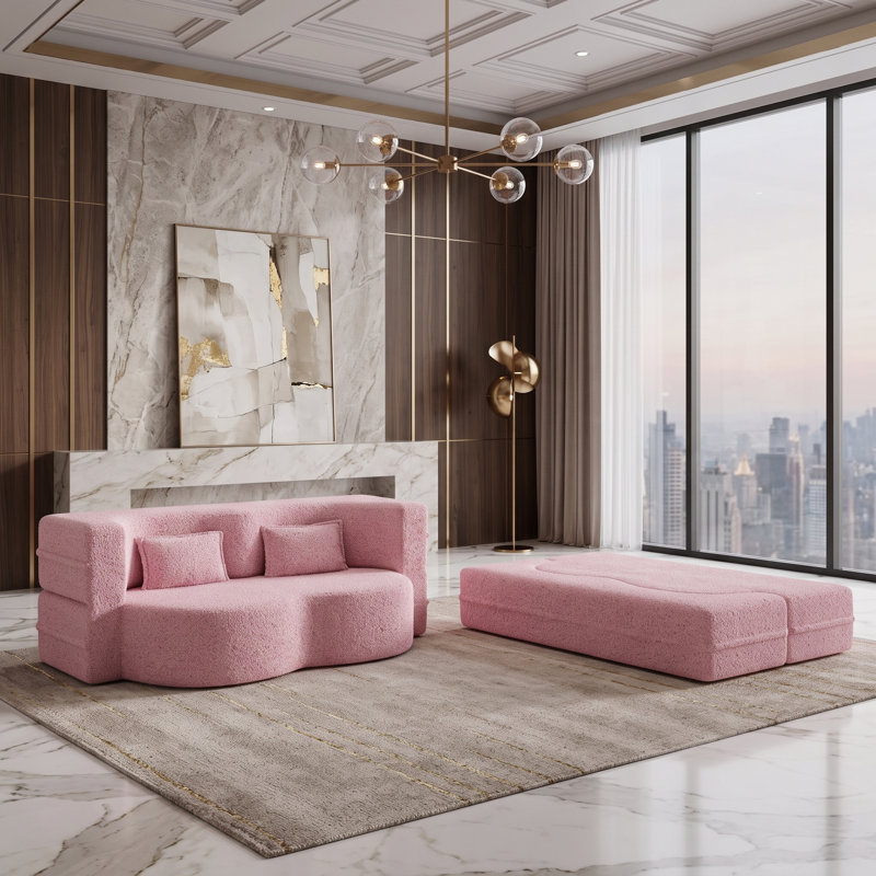 Canapé-lit convertible de 78 po avec 2 coussins Sherpa, Pink