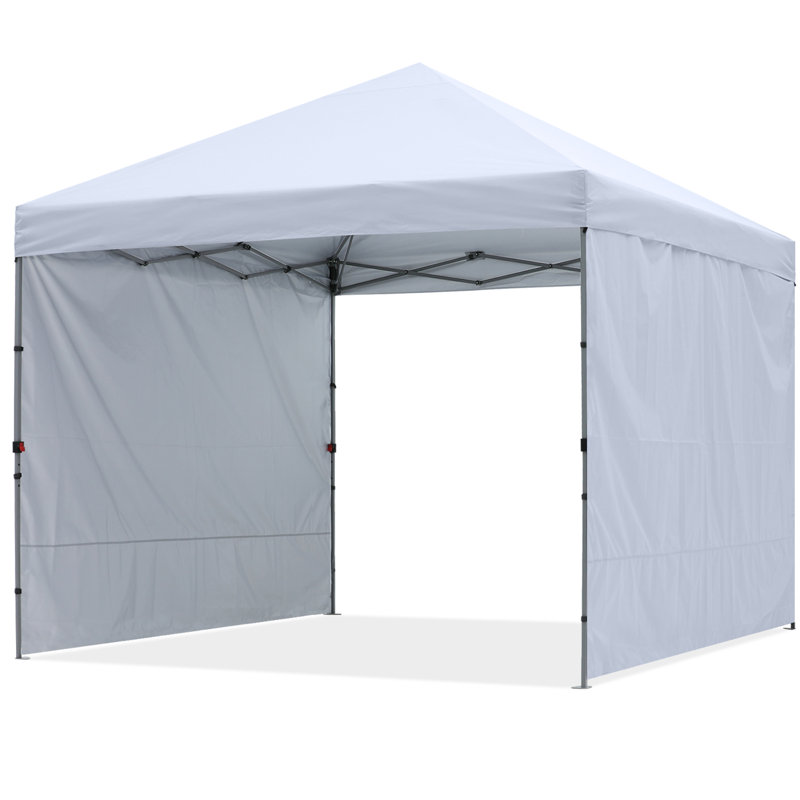 10 Ft. W X 10 Ft. D Easy Pop Up Canopy Tent With 2 Sidewalls, White