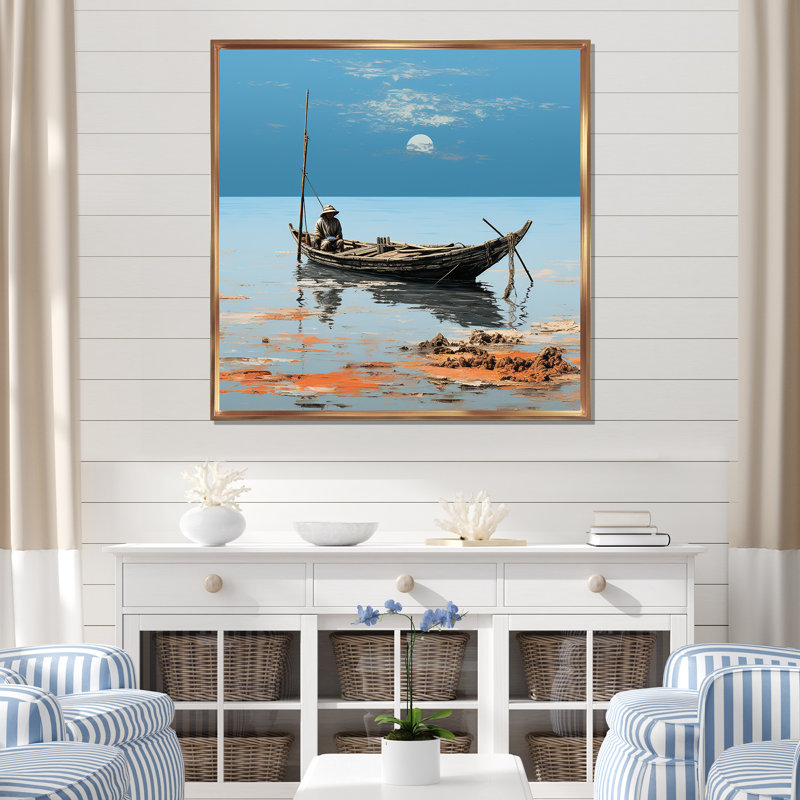 Coucher de soleil privé sur toile, Cadre flottant doré, H 30 po x l 30 po x P 1 po