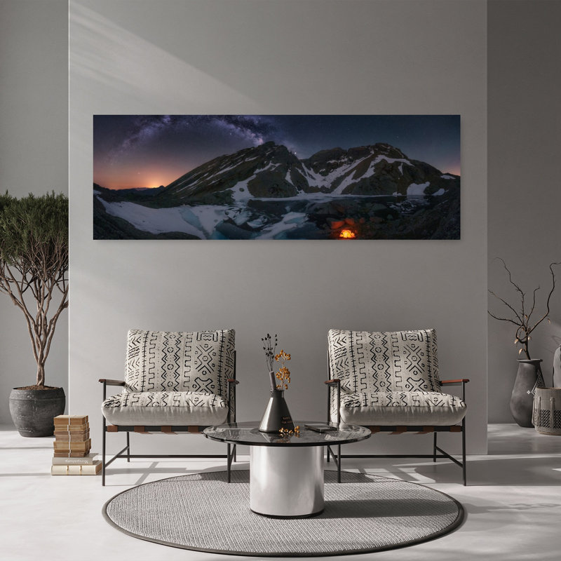 «Milky Way Mountain Camp Serene Abstract Contemporary Mountain», art mural, H 20 po x l 60 po