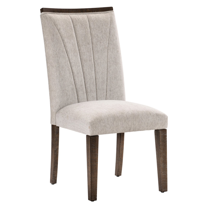 Chaise de salle à manger contemporaine de 2 places, finition brune, revêtement texturé gris, assise de 18,5 po de largeur, 2 chaises, assise en tissu, hauteur de 39 po, fabrication en bois