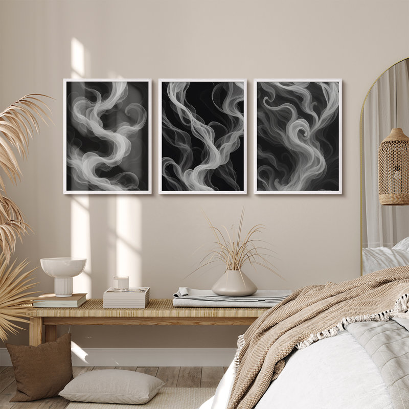 Ensemble de 3 impressions murales encadrées pour 3 décors modernes, H 10 po x l 8 po, Blanc