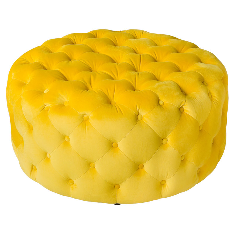 Isiah 91cm Wide Velvet Tufted Round Solid Colour Cocktail Ottoman, Yellow