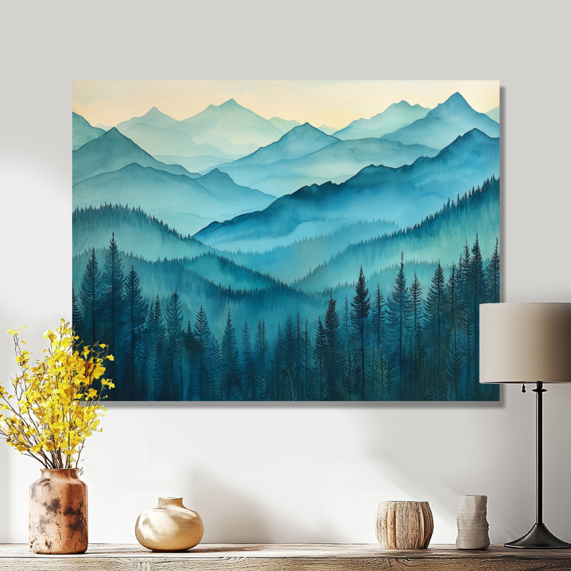 Woodland Peaks II - reproduction d'art traditionnelle en métal, décoration murale montagnes en métal, H 16 po x l 32 po