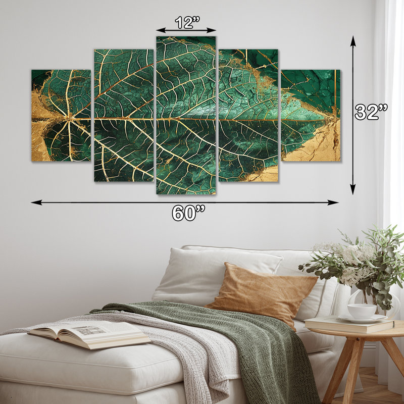 «Lewisham - Leaves», art mural pour le salon, 5 pièces