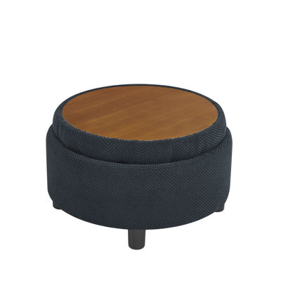 25" Round Storage Ottoman with Removable Tray Top, Modern Tufted Fabric Coffee Table for Living Room & Bedroom