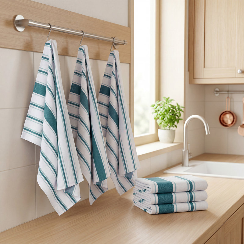 Ensemble de 6 torchons de cuisine rayés en coton - Très absorbants, séchage rapide, non pelucheux (45 x 68 cm) - Réutilisables, qualité professionnelle, pour la maison et la restauration - Verts