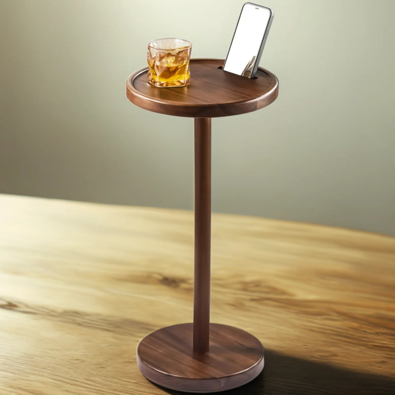 Table d'appoint compacte avec base lestée et fente pour téléphone, table d'appoint en bois d'acacia durable pour le salon, la chambre à coucher ou le bureau
