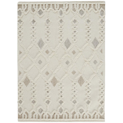 Saint Lucia Wool Trellis Area Rug in Ivory