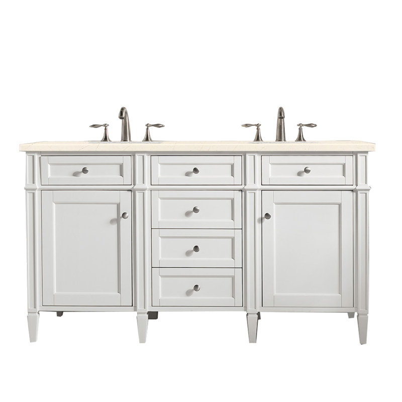 Brittany 60'' W Double Vanity, Carrara White, Bright White, 8" Widespread
