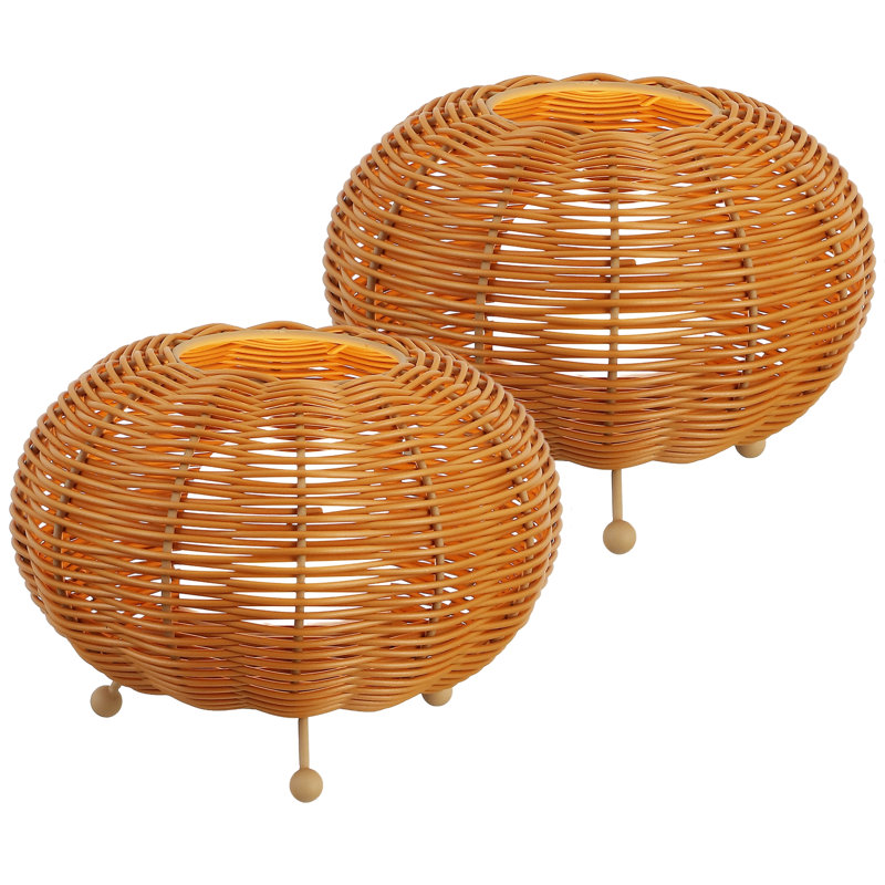 Kairi 5.75" Modern Bohemian Indoor/Outdoor Faux Rattan Lantern Rechargeable/Cordless Dimmable Integrated LED Table Lamp