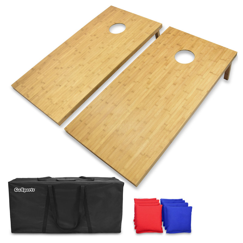 GoSports 4 x 2 ft Regulation Size Bamboo Cornhole Game Set - Outdoor Backyard Lawn Toss Game Set