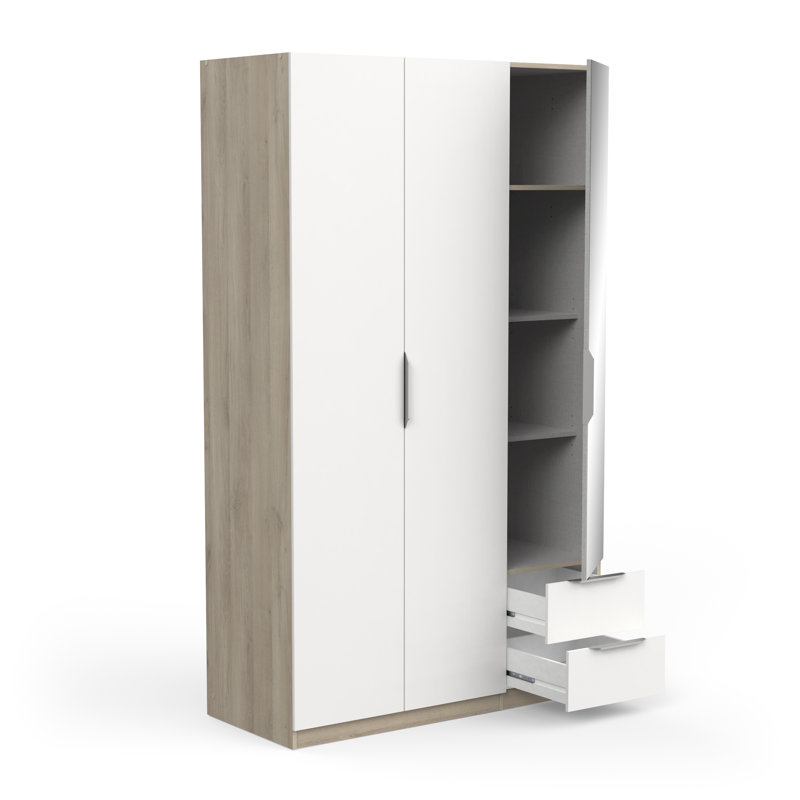 Nikkolaus 3 Door Manufactured Wood Wardrobe, Brown/White