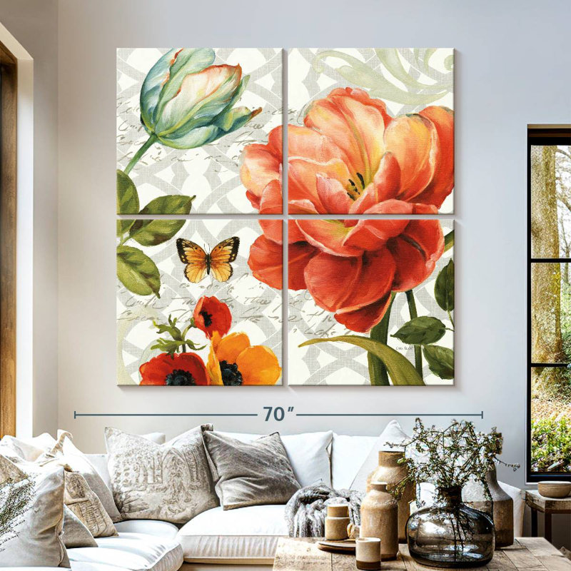 «Harnek Floral Story I» sur fond gris, H 57 po x l 57 po