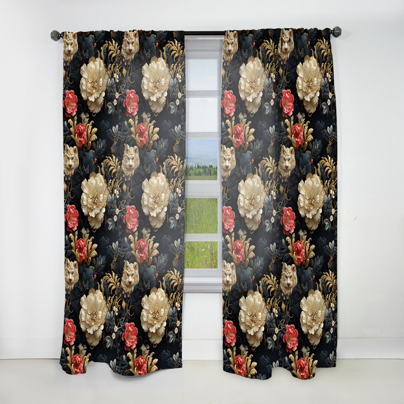 Harlington Victorian Elegance Black, White Paisley Pattern - Floral Curtain - Velvet Room Darkening - 1 Panel, 52" W x 84" L