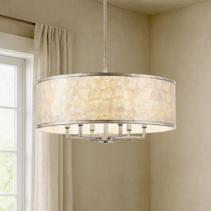 Lustre cylindrique 24 lumières 6 pouces Capiz, Argent antique