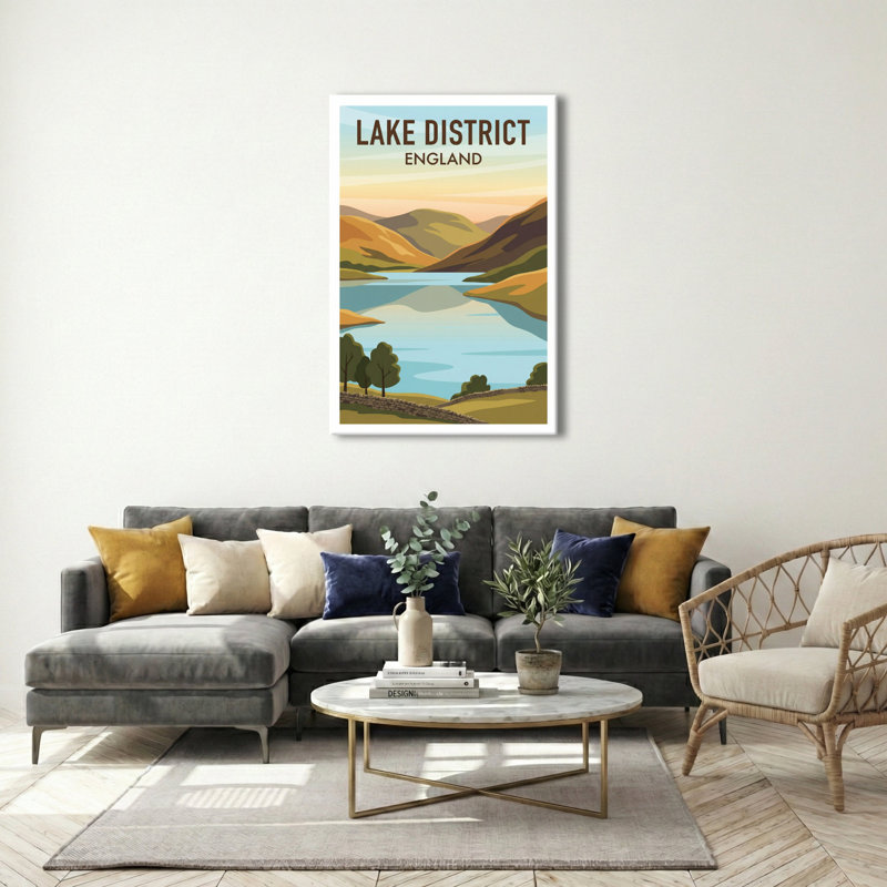 Lake District, England - Travel Poster: Romantic Lakes, Fells And Countryside Escape. Giclée Print On Wrapped Canvas. Wall Art, Home Decor - Regions & Scenic Areas, England - Wrapped Canvas Print