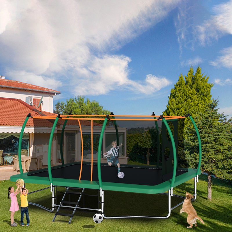 10x16ft Outdoor Square Trampolines For Kids Adults Long Rectangular Tumbling Trampoline, Green