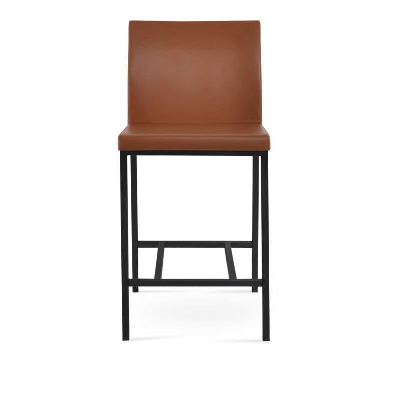 Tabouret Aria, Tabouret de bar (siège d'une hauteur de 29 po), Noir, Similicuir noisette PPM
