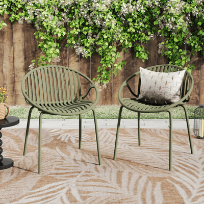 Patio Dining Chairs Stackable Chairs With Breathable Design Modern Simple Art Style (Set Of 2),Metal Legs+Plastic Backrest,Green