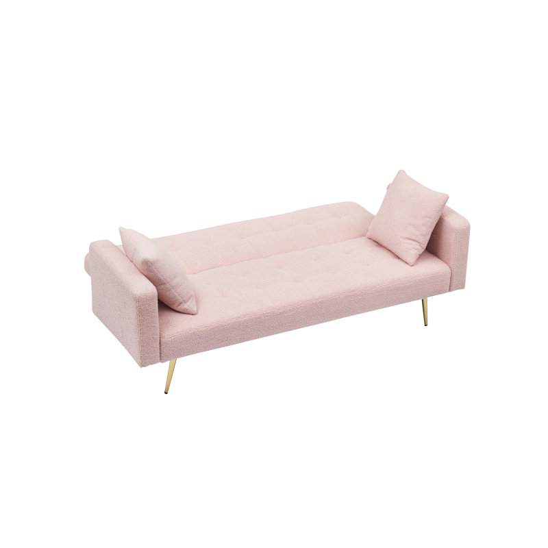 Pink 71.7 - Inch Fleece 2 Seat Bed With And Coffee Table Function, Modern Design, Comes Two Throw Pillows Seat, Design For Primary Living Space,