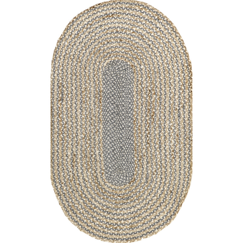 Tapis brun en jute / laine Pantanella, Ovale 3 pi x 5 pi