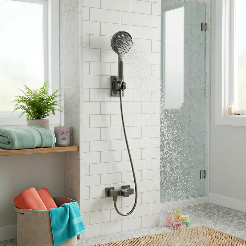 Pomme de douche à main noire avec affichage de la température