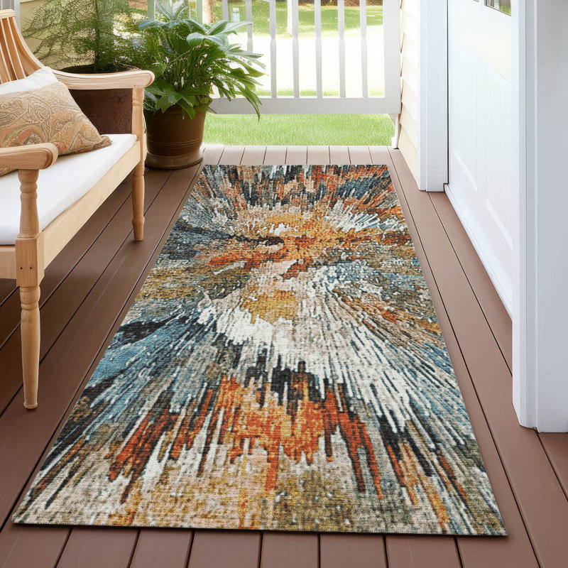 Tapis abstrait intérieur / extérieur lavable à la machine Pablo ACN2283, Tapis de couloir 2 pi 3 po x 7 pi 6 po