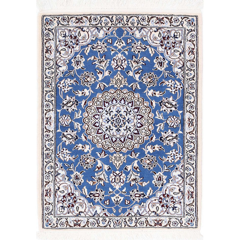 Blue Color Hand knotted Persian silk & wool Nain 2'X 3'